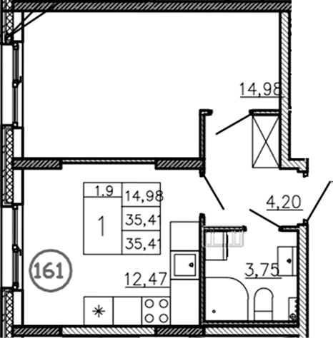 Планировка — Аннино Сити, 1-комн., 35 м²