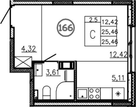 Планировка — Аннино Сити, Студия, 25 м²