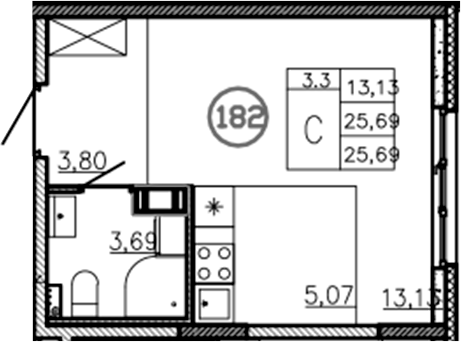 Планировка — Аннино Сити, Студия, 26 м²
