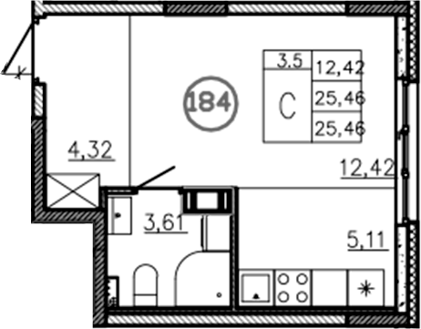 Планировка — Аннино Сити, Студия, 25 м²