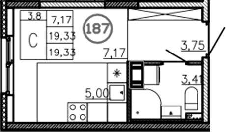 Планировка — Аннино Сити, Студия, 19 м²