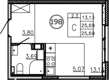 Планировка — Аннино Сити, Студия, 26 м²