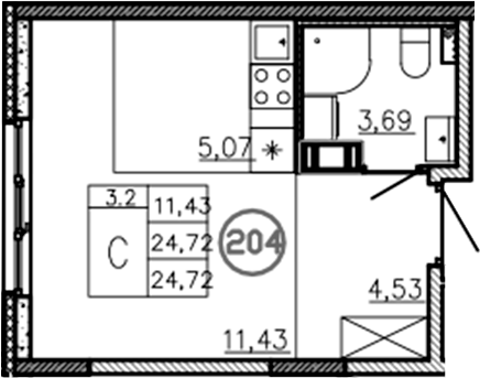 Планировка — Аннино Сити, Студия, 25 м²