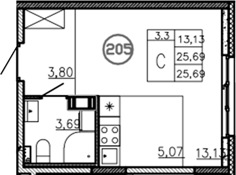 Планировка — Аннино Сити, Студия, 26 м²