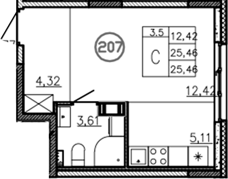 Планировка — Аннино Сити, Студия, 25 м²
