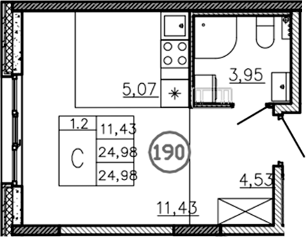 Планировка — Аннино Сити, Студия, 25 м²