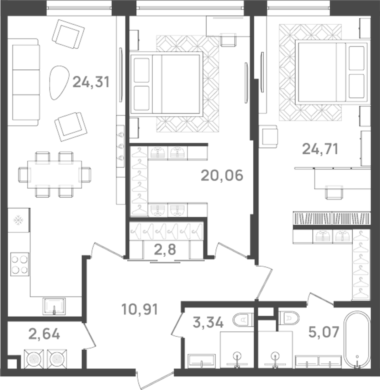 Планировка — VI квартал, 3-комн., 94 м²