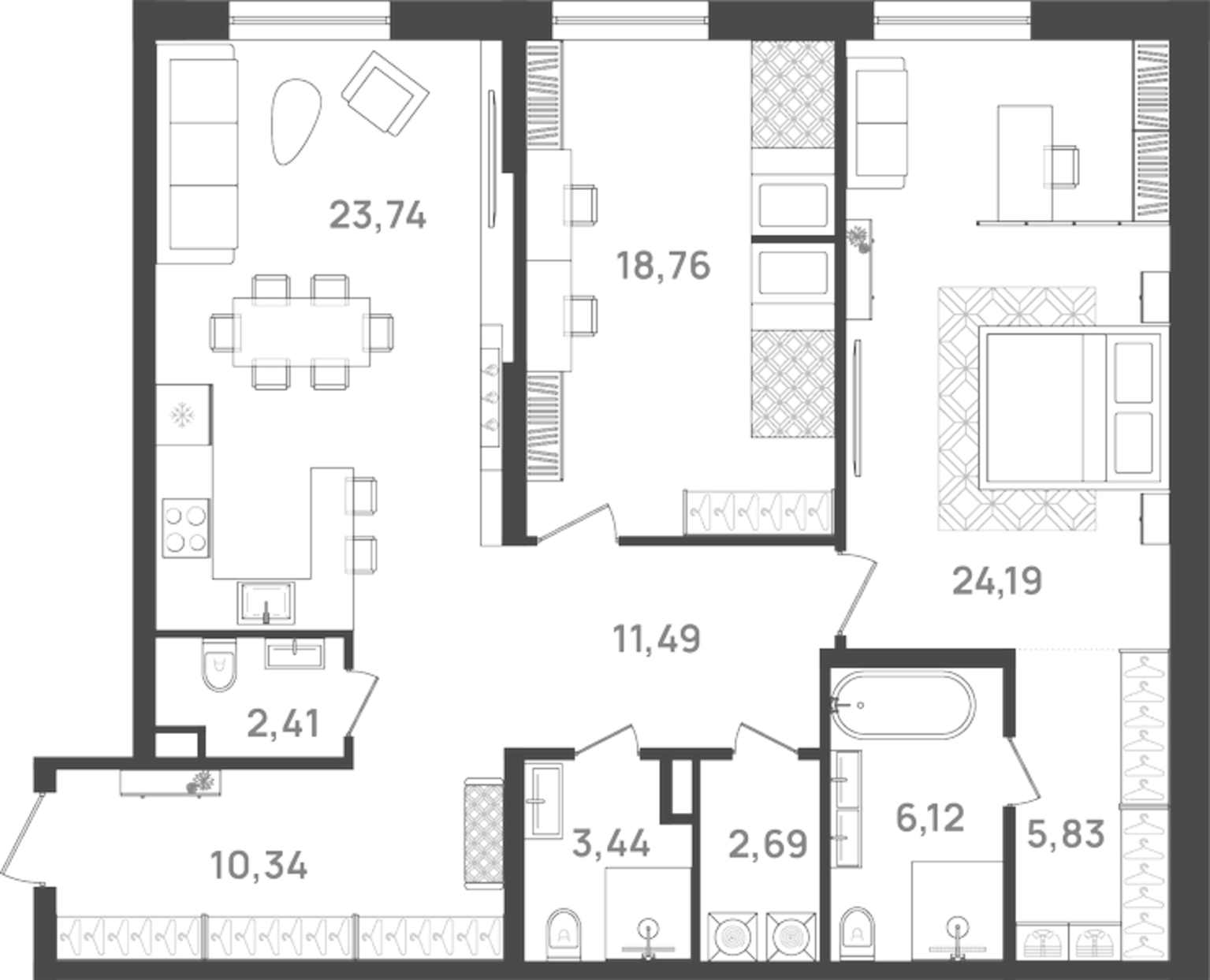 Планировка — VI квартал, 3-комн., 109 м²
