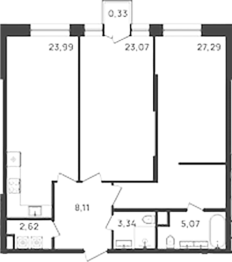 Планировка — VI квартал, 3-комн., 93 м²