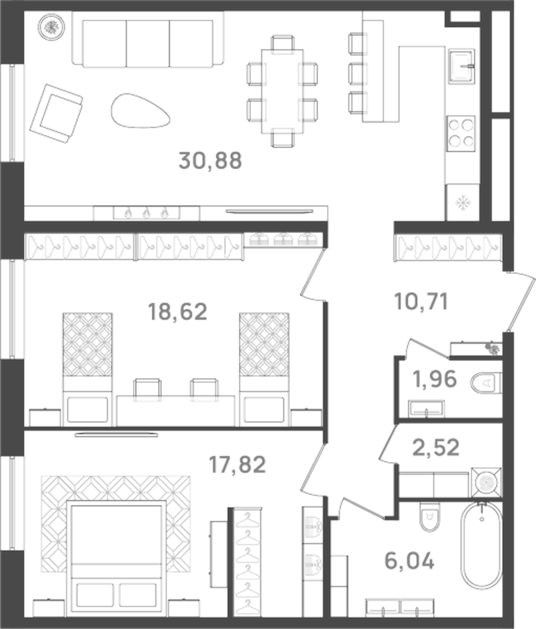 Планировка — VI квартал, 3-комн., 89 м²