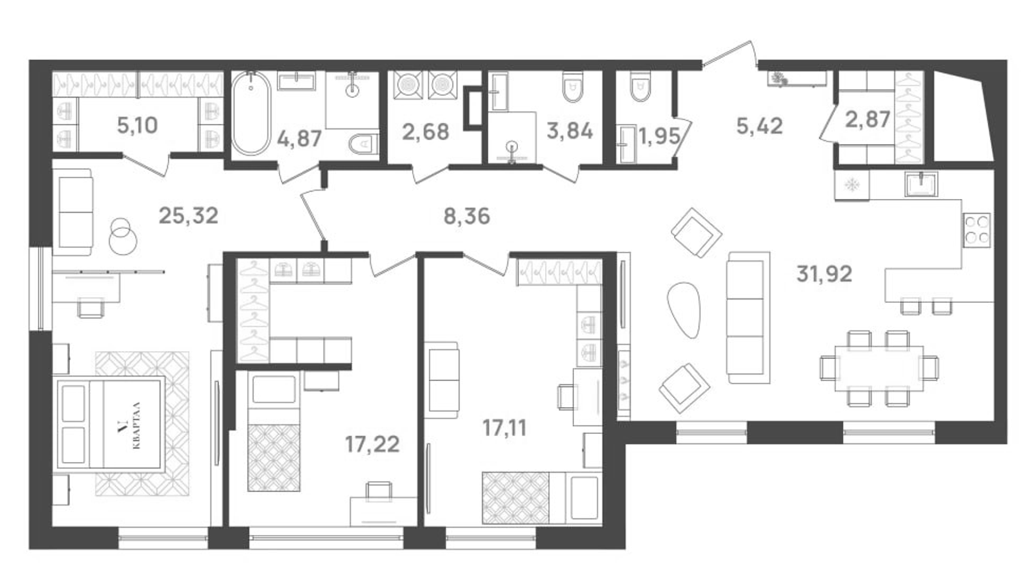 Планировка — VI квартал, 4-комн., 127 м²