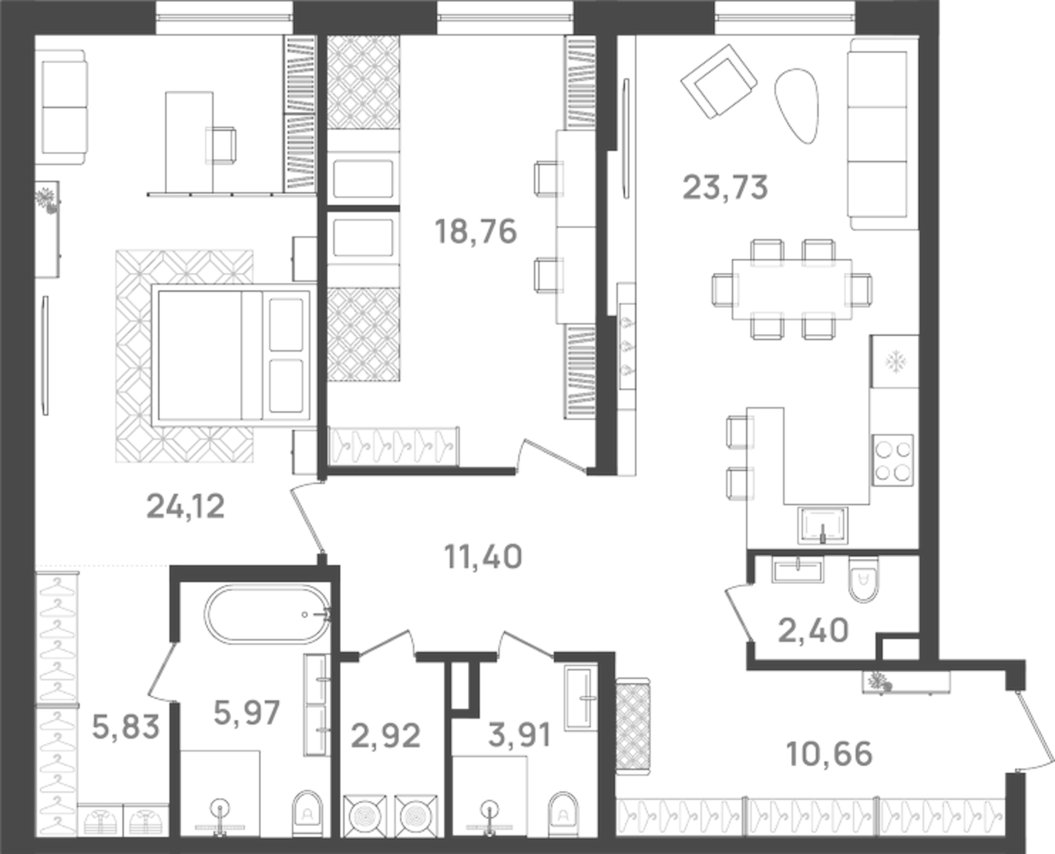 Планировка — VI квартал, 3-комн., 110 м²