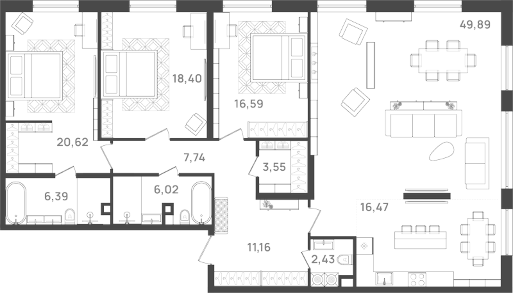 Планировка — VI квартал, 3-комн., 159 м²