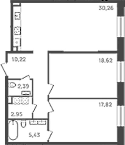 Планировка — VI квартал, 3-комн., 88 м²