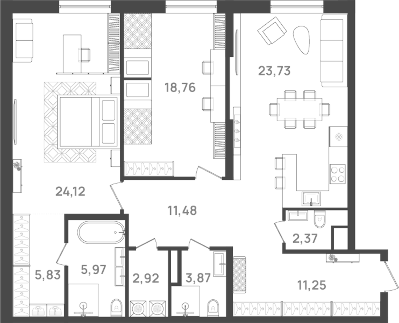 Планировка — VI квартал, 3-комн., 110 м²