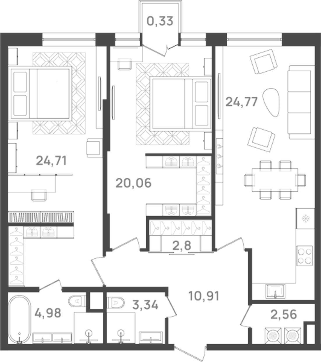 Планировка — VI квартал, 3-комн., 94 м²
