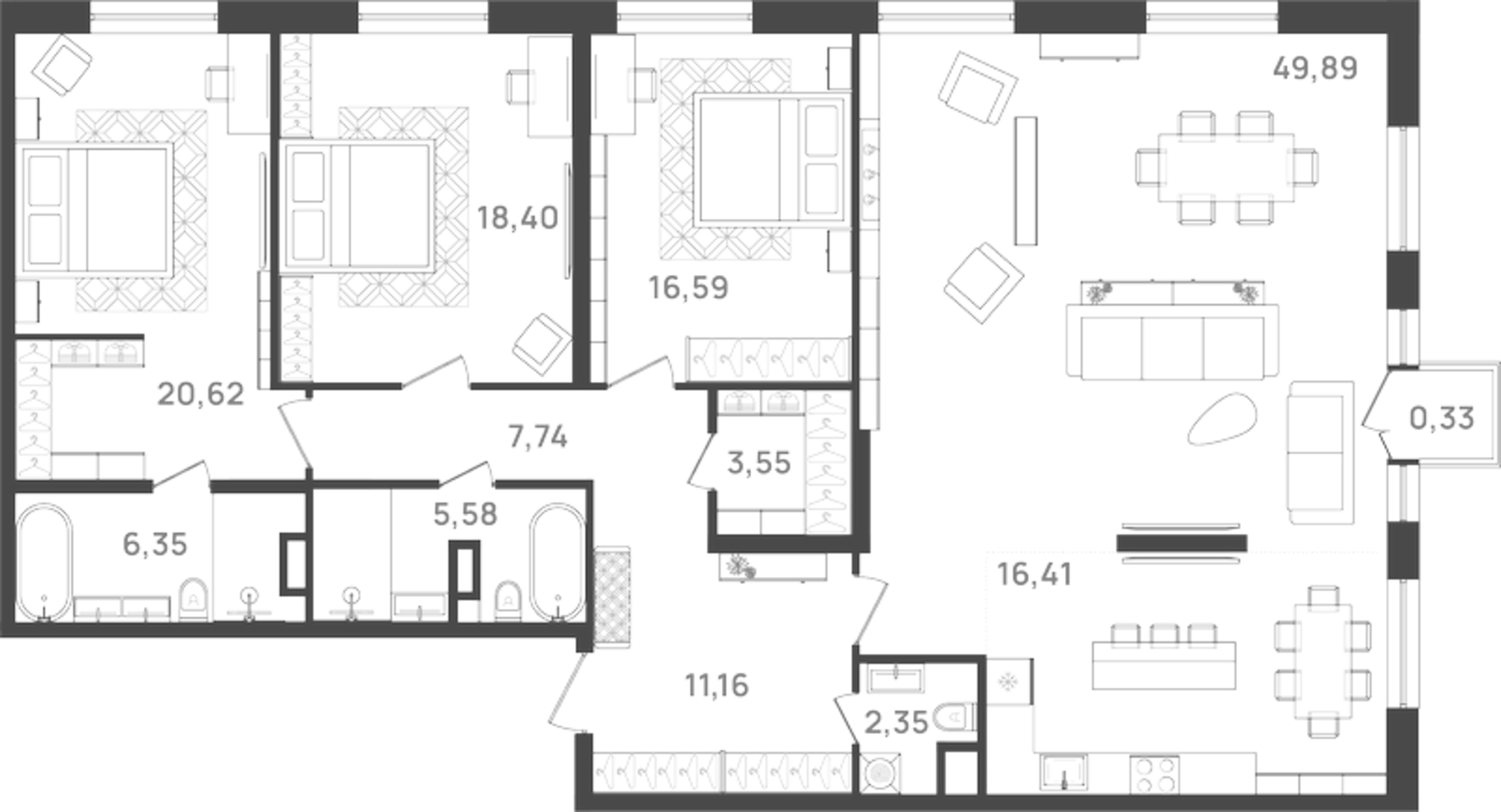 Планировка — VI квартал, 3-комн., 159 м²