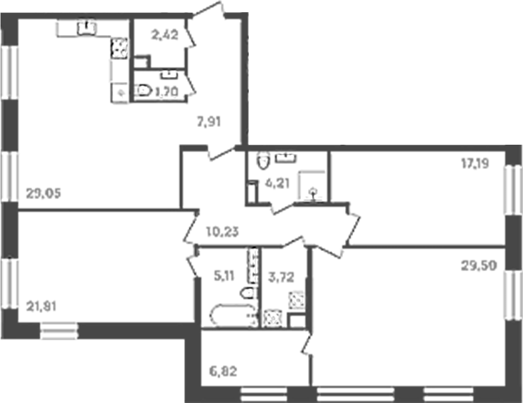 Планировка — VI квартал, 4-комн., 140 м²