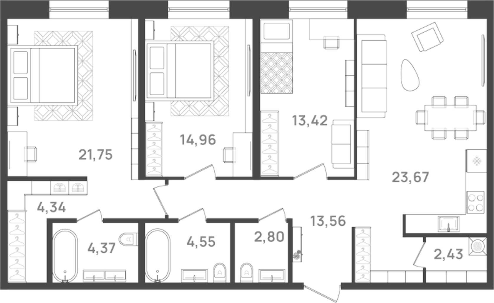 Планировка — VI квартал, 4-комн., 106 м²