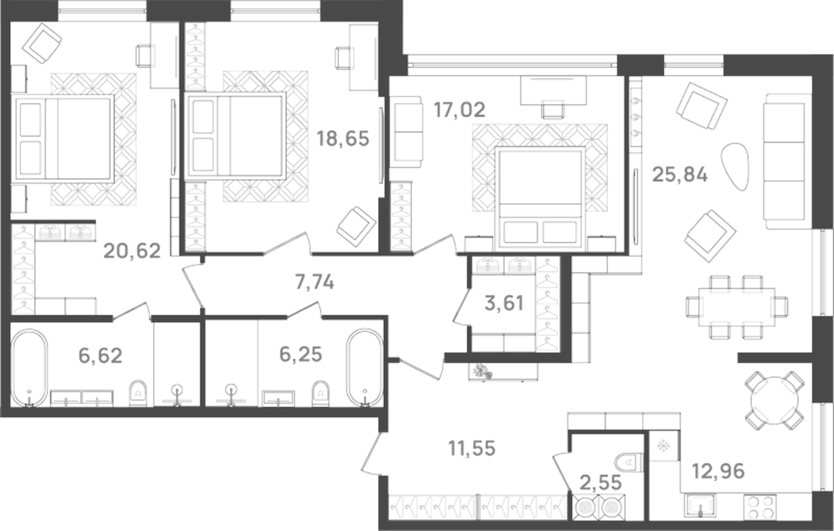 Планировка — VI квартал, 4-комн., 133 м²