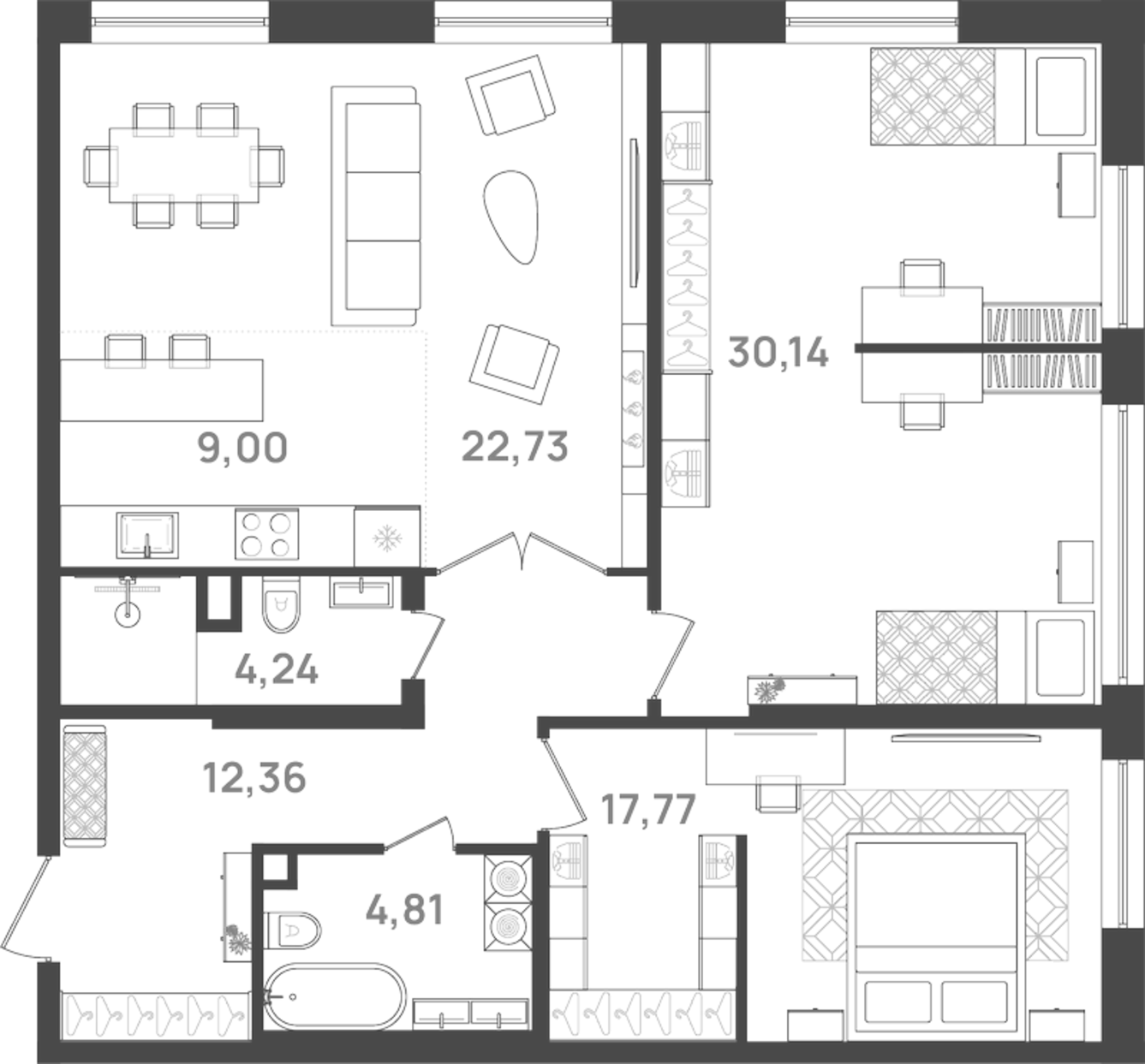 Планировка — VI квартал, 3-комн., 101 м²