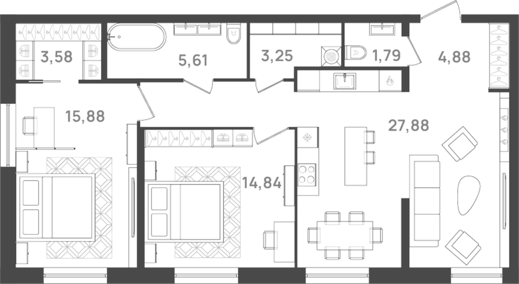 Планировка — VI квартал, 3-комн., 83 м²