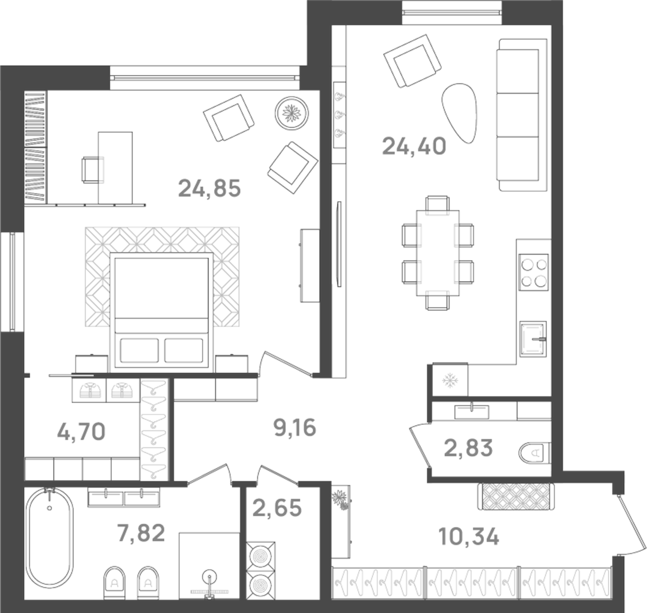 Планировка — VI квартал, 2-комн., 87 м²