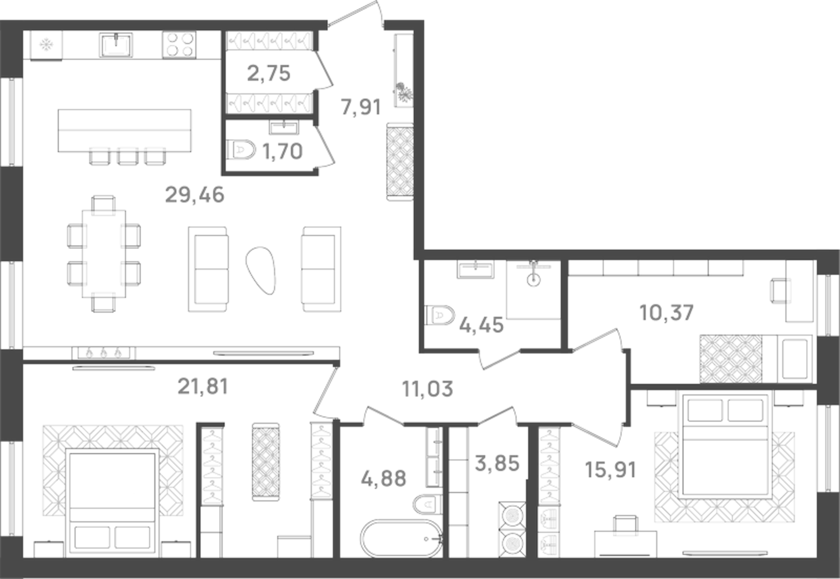Планировка — VI квартал, 4-комн., 114 м²