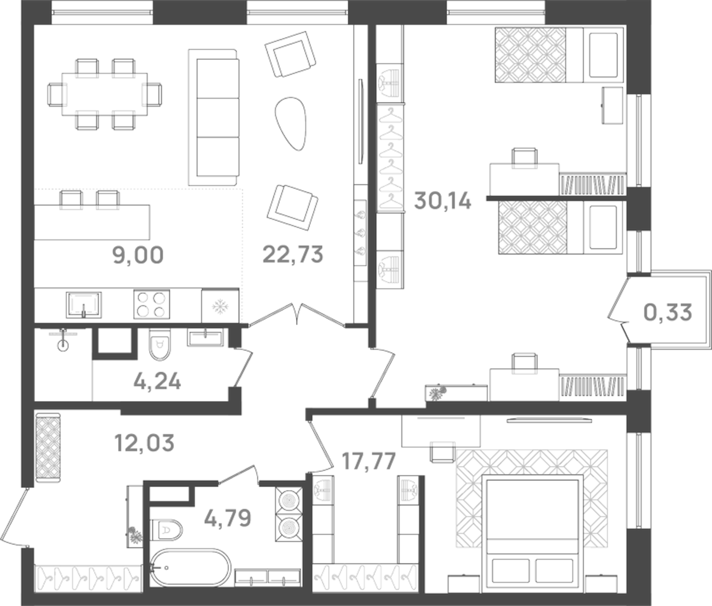 Планировка — VI квартал, 3-комн., 101 м²