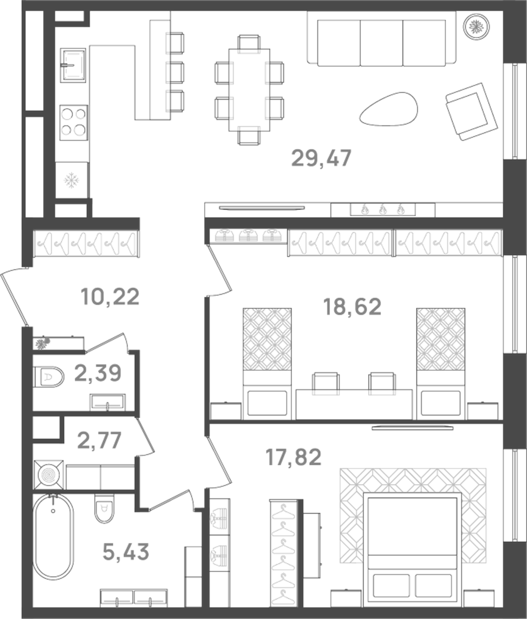 Планировка — VI квартал, 3-комн., 87 м²