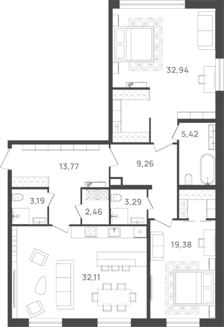 Планировка — VI квартал, 3-комн., 122 м²