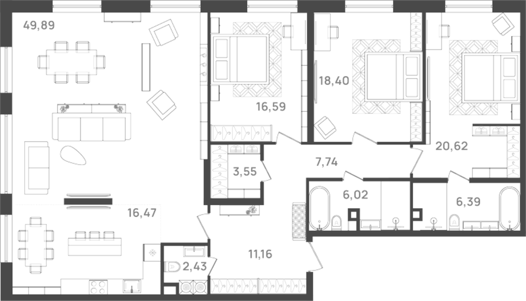 Планировка — VI квартал, 4-комн., 159 м²