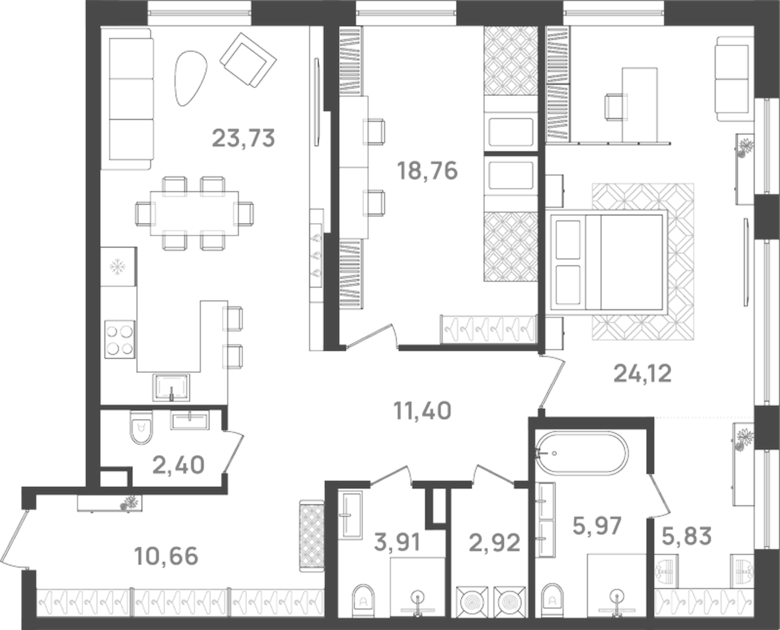 Планировка — VI квартал, 3-комн., 110 м²