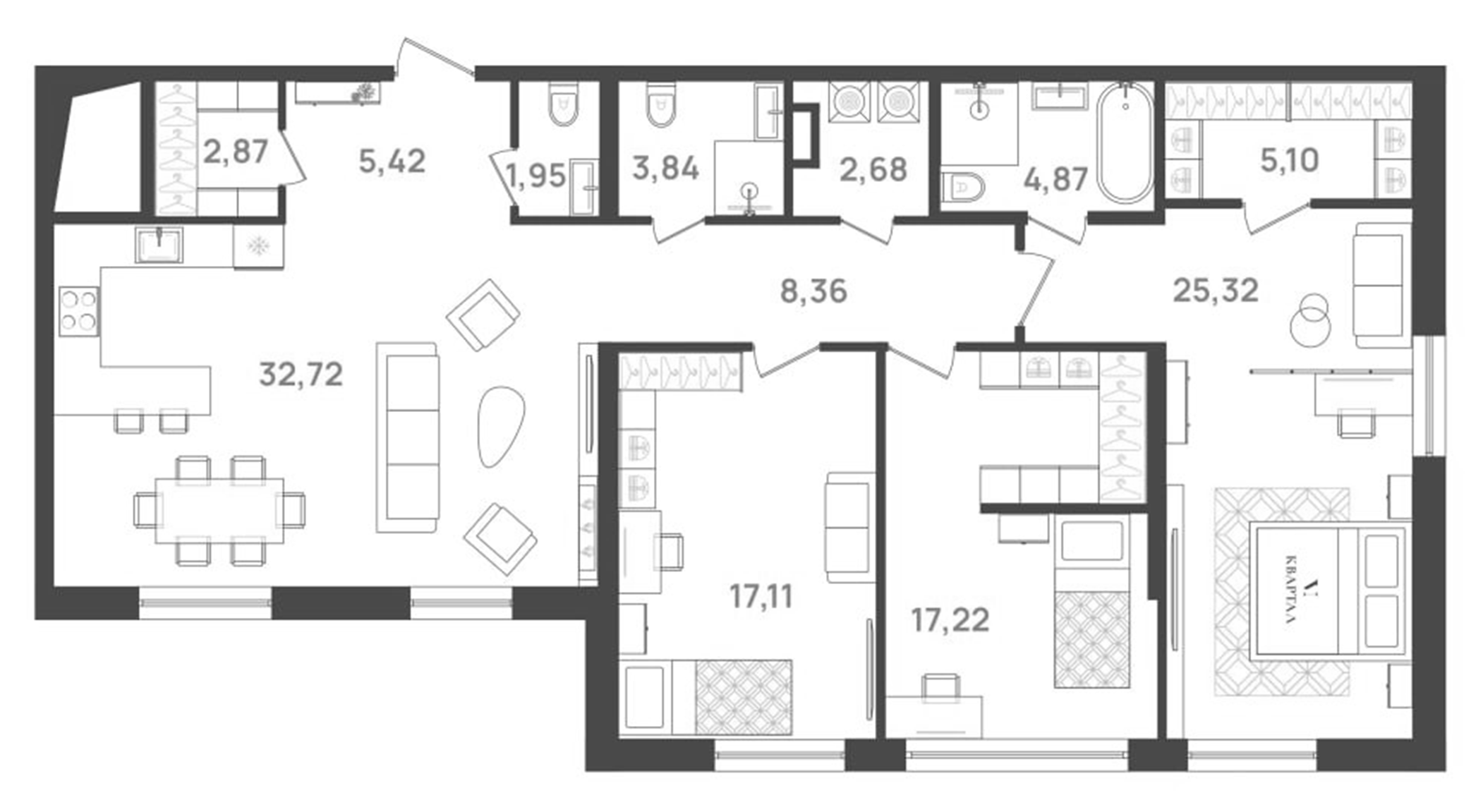 Планировка — VI квартал, 4-комн., 127 м²