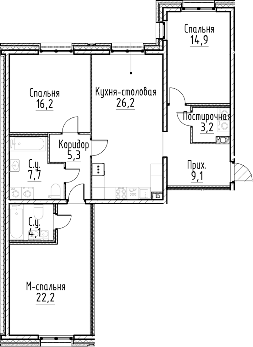 Планировка — Моисеенко, 10, 4-комн., 109 м²
