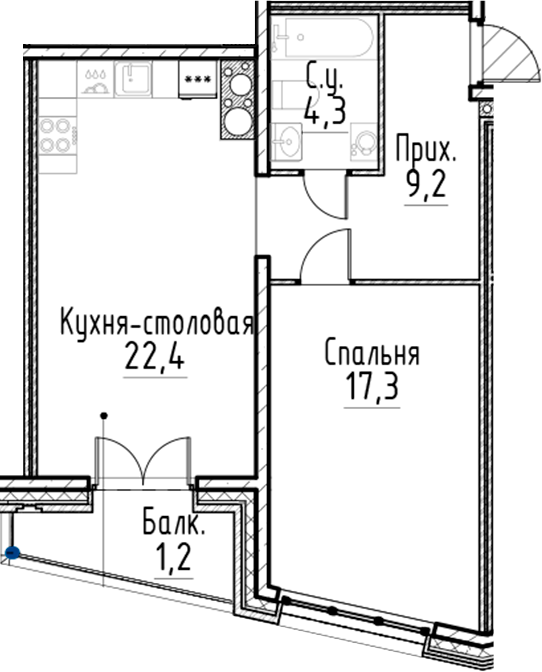 Планировка — Моисеенко, 10, 2-комн., 53 м²