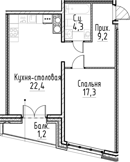 Планировка — Моисеенко, 10, 2-комн., 53 м²