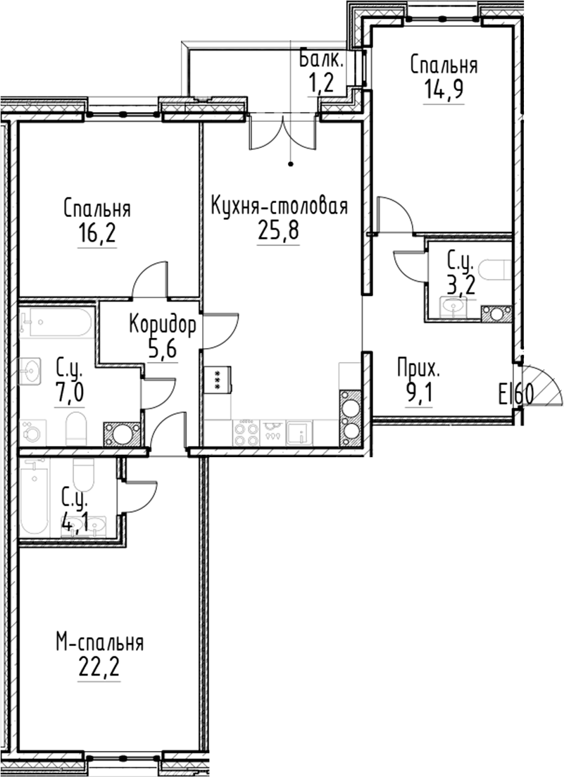 Планировка — Моисеенко, 10, 4-комн., 108 м²