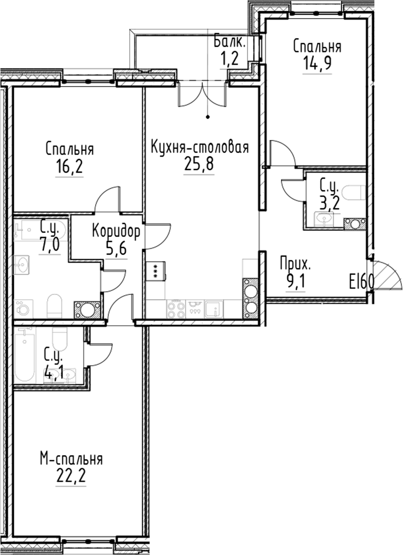 Планировка — Моисеенко, 10, 4-комн., 108 м²