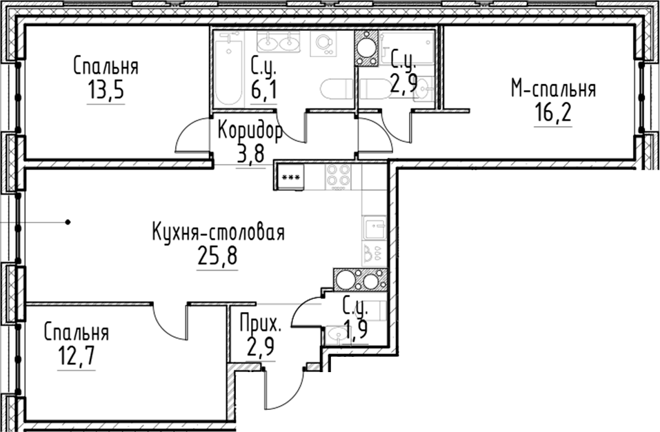 Планировка — Моисеенко, 10, 4-комн., 86 м²