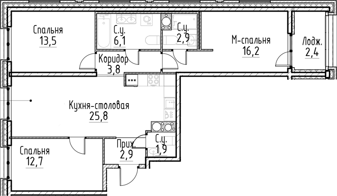Планировка — Моисеенко, 10, 4-комн., 86 м²
