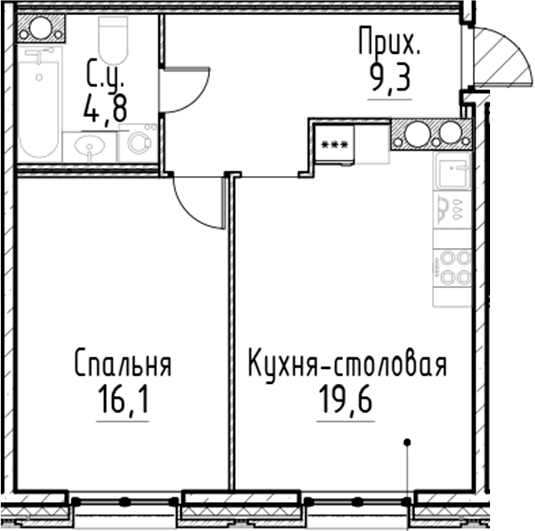 Планировка — Моисеенко, 10, 2-комн., 50 м²