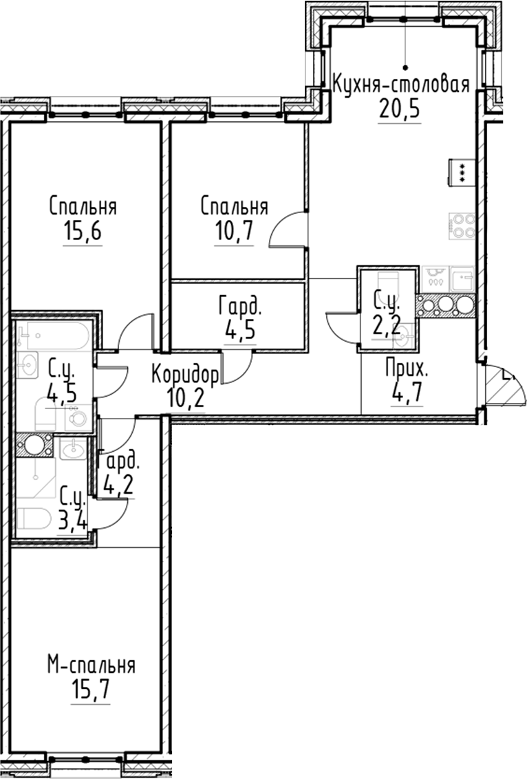 Планировка — Моисеенко, 10, 4-комн., 96 м²