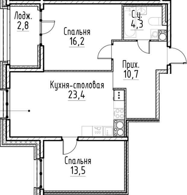 Планировка — Моисеенко, 10, 3-комн., 68 м²