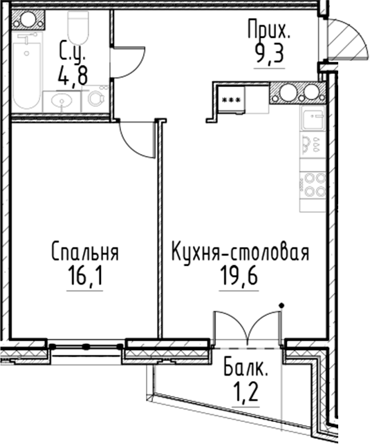 Планировка — Моисеенко, 10, 2-комн., 50 м²