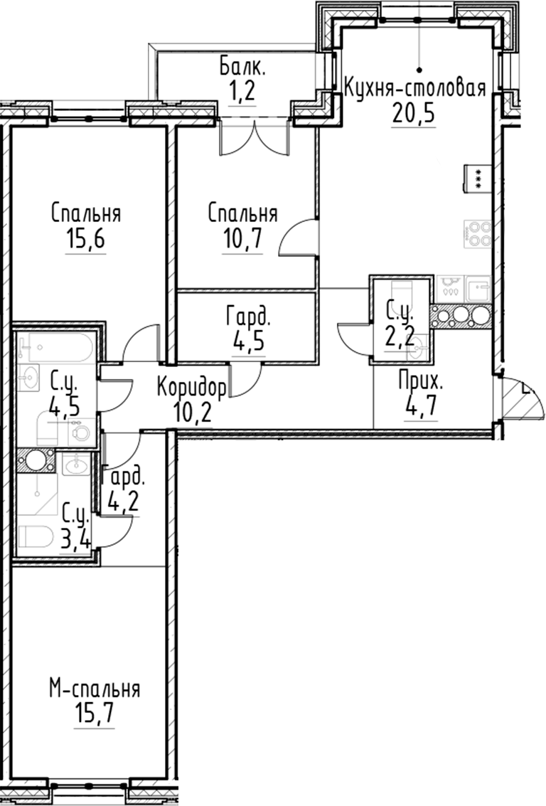 Планировка — Моисеенко, 10, 4-комн., 96 м²