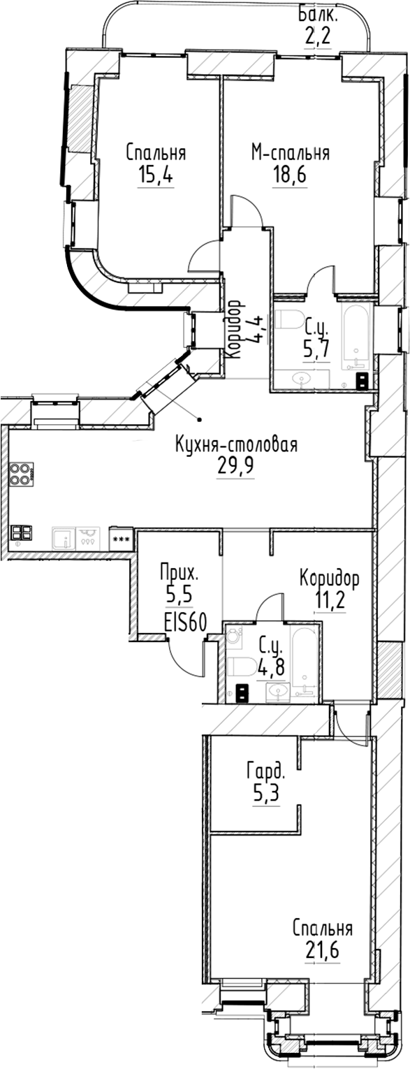 Планировка — Моисеенко, 10, 4-комн., 122 м²