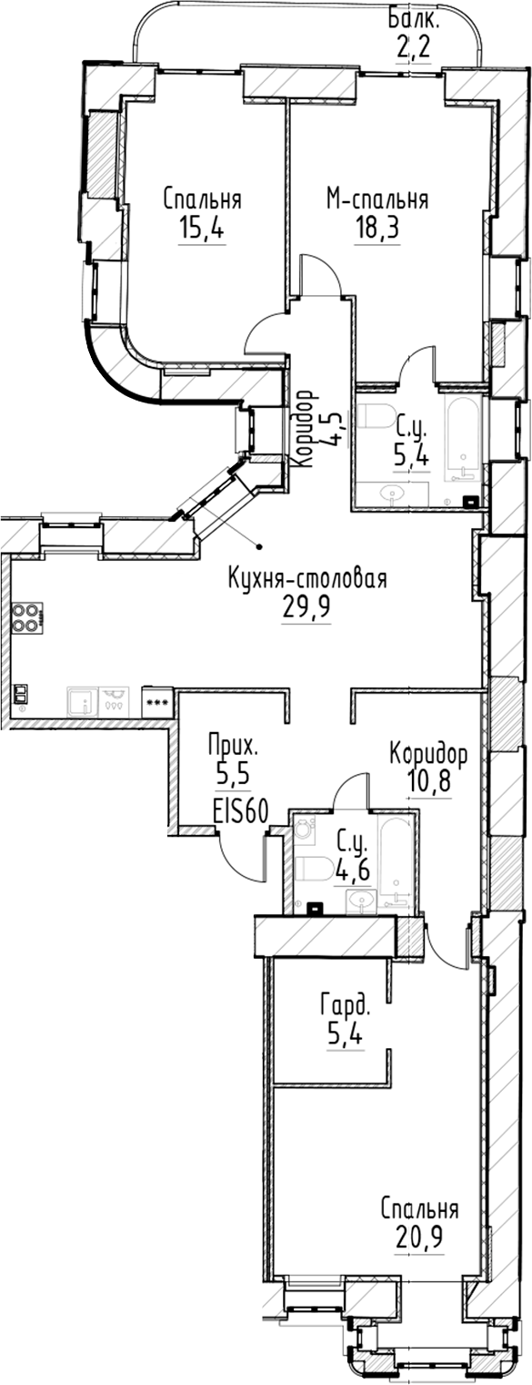 Планировка — Моисеенко, 10, 4-комн., 121 м²