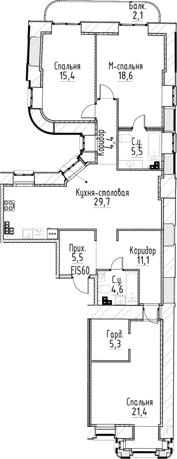 Планировка — Моисеенко, 10, 4-комн., 122 м²