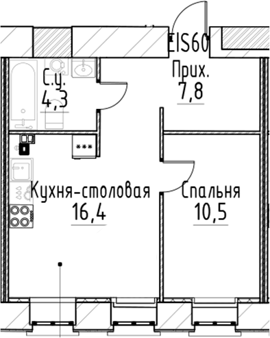 Планировка — Моисеенко, 10, 2-комн., 39 м²